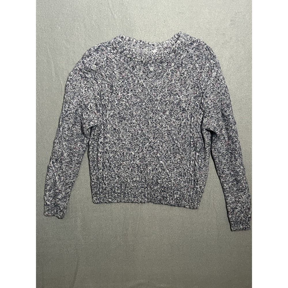 Time and Tru Women's Cable Knit Crew Neck Sweater Size S (4-6) Blue Gray Pink